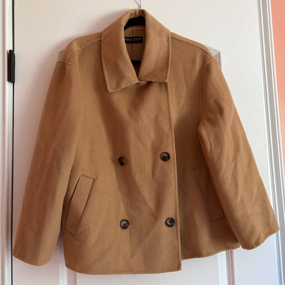 Repeat Luxury Camel Wool Blend Double Breasted Peacoat Jacket Size 38